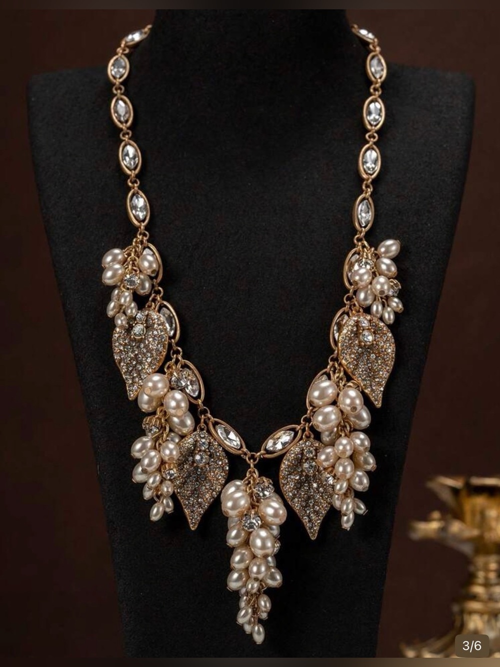 Gold Pearl Leaf Statement Necklace - Women Jewelry